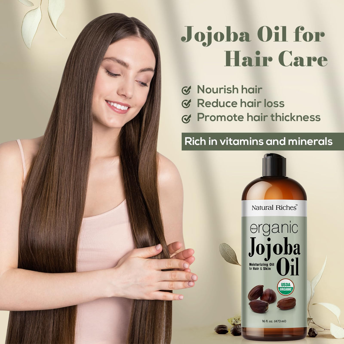 Natural Riches jojoba oil applied to face from hand for gentle hydration
