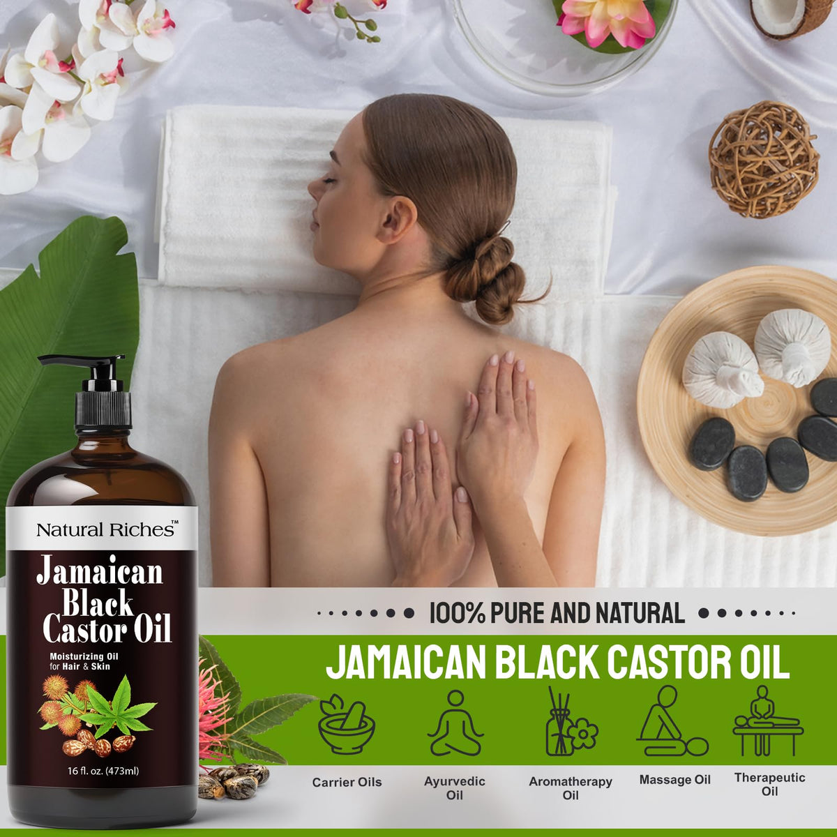 Natural Riches bottle on bathroom shelf showcasing natural routine lifestyle