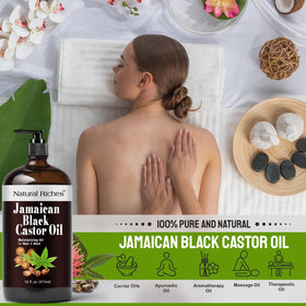 Natural Riches bottle on bathroom shelf showcasing natural routine lifestyle