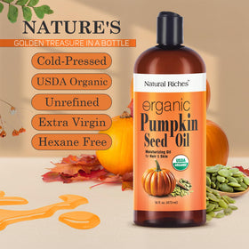 Natural Riches close-up pumpkin seeds to highlight cold-pressed purity benefit