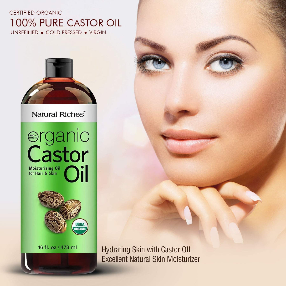 Natural Riches applied to scalp with fingers highlighting nourishment and dry‑scalp relief