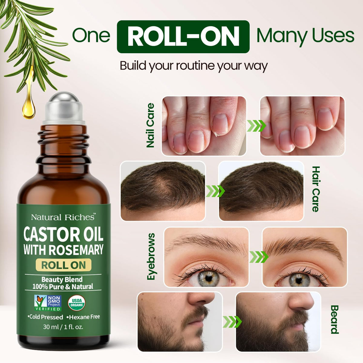 Natural Riches travel pouch with roller for convenient on-the-go care