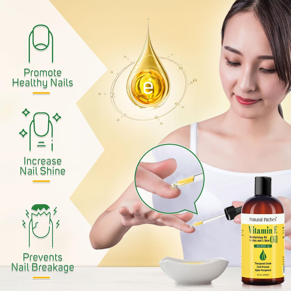 Natural Riches massaged into cuticles and nails to show conditioning and repair benefit