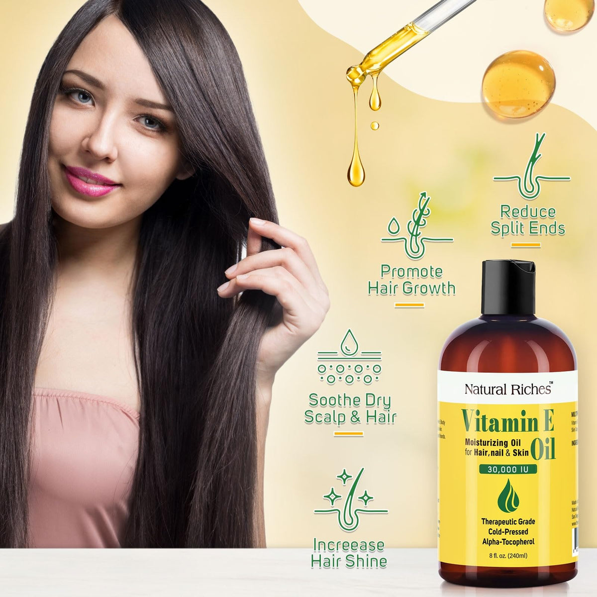 Natural Riches applied to scalp in massage to demonstrate nourishment and scalp care