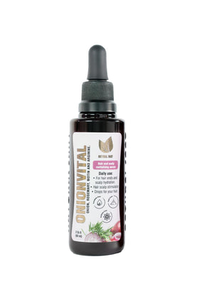 Natural Sant front bottle showing Onionvital serum and compact 60ml size benefit