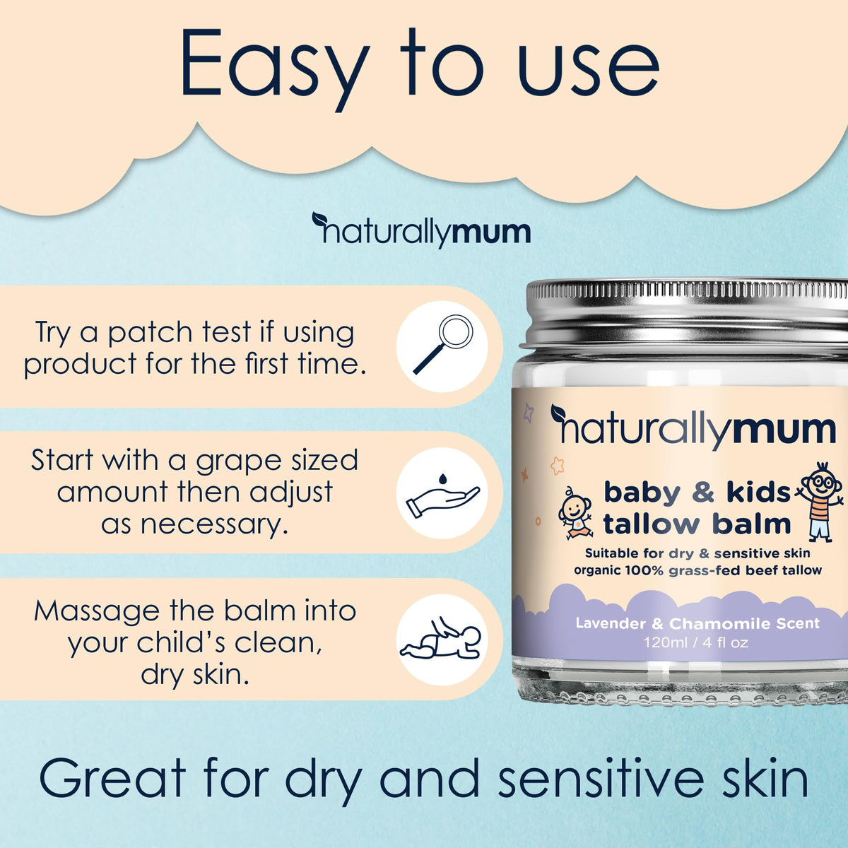 NaturallyMum jar next to a coin showing 4.2 fl oz size for scale and portability