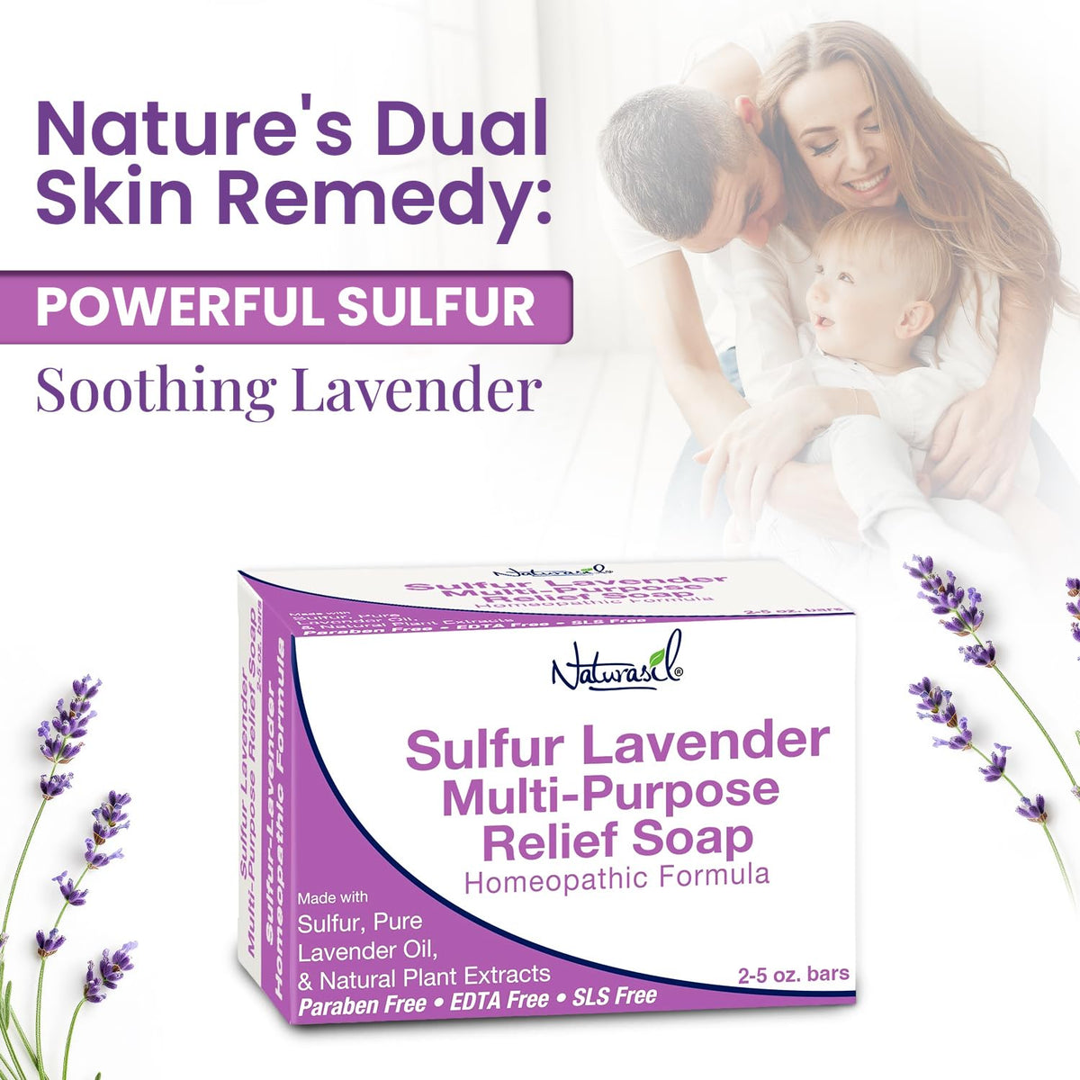 Lavender sprigs beside Naturasil bar highlighting natural scent