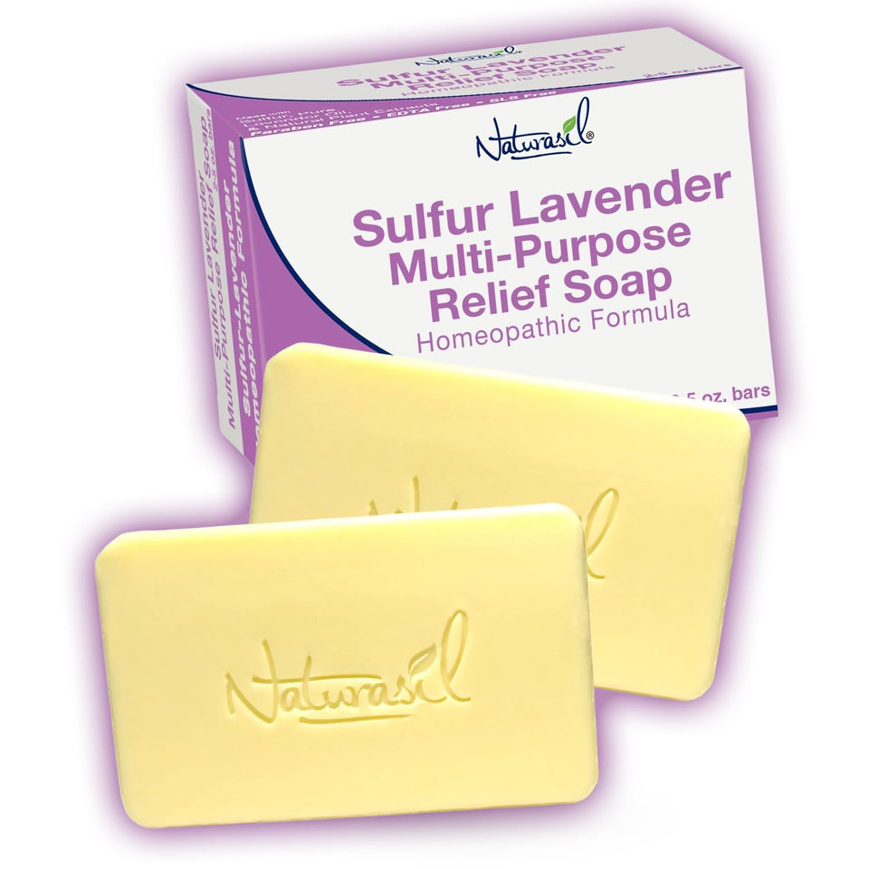 Naturasil front packaging showing sulfur lavender soap and benefits