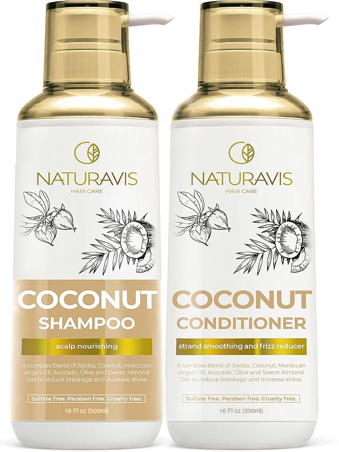 naturavis front packaging showing coconut set and hydrated hair benefits