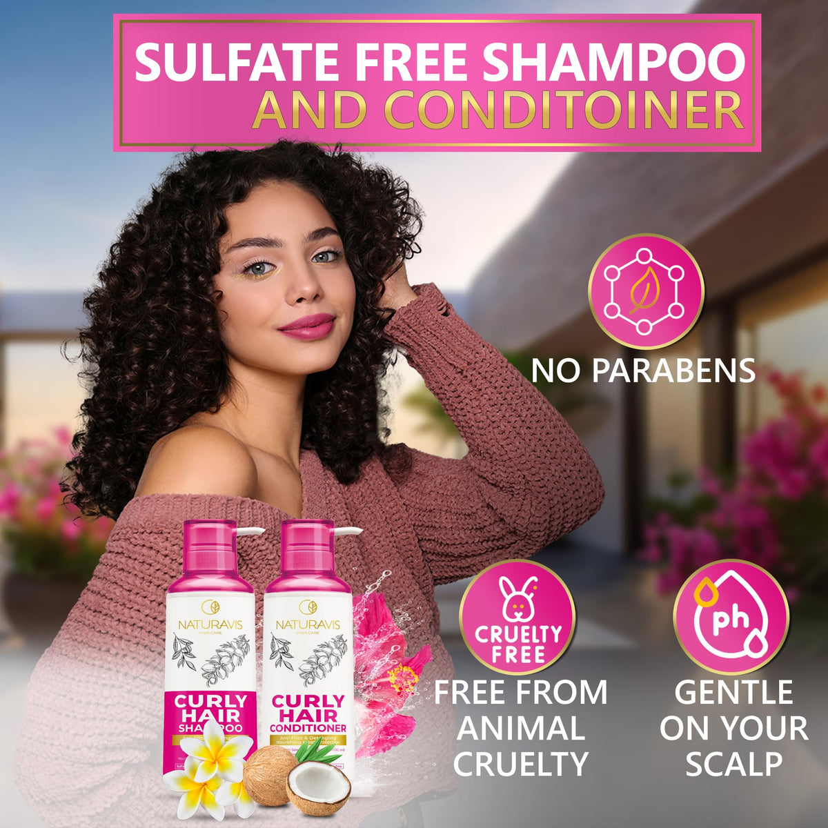 NATURAVIS model before and after using set showing defined frizz-free curls