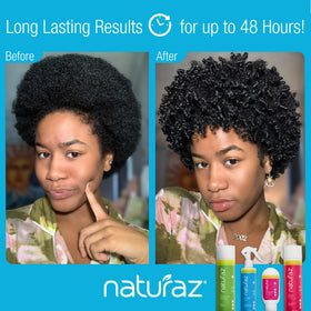 Naturaz before and after detangling comparison showing smoother, defined curls