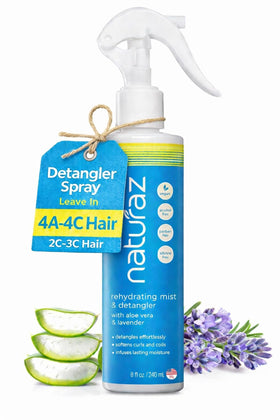 Naturaz front packaging of detangler spray showing clean formula and benefits
