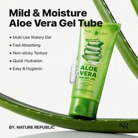 Nature Republic aloe gel clear texture close-up highlighting fast-absorbing, lightweight hydration