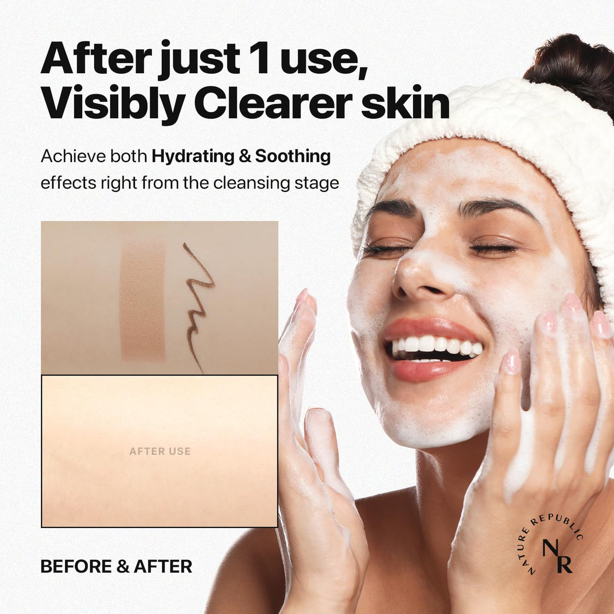 Nature Republic creamy foam lather on hand demonstrating gentle cleansing