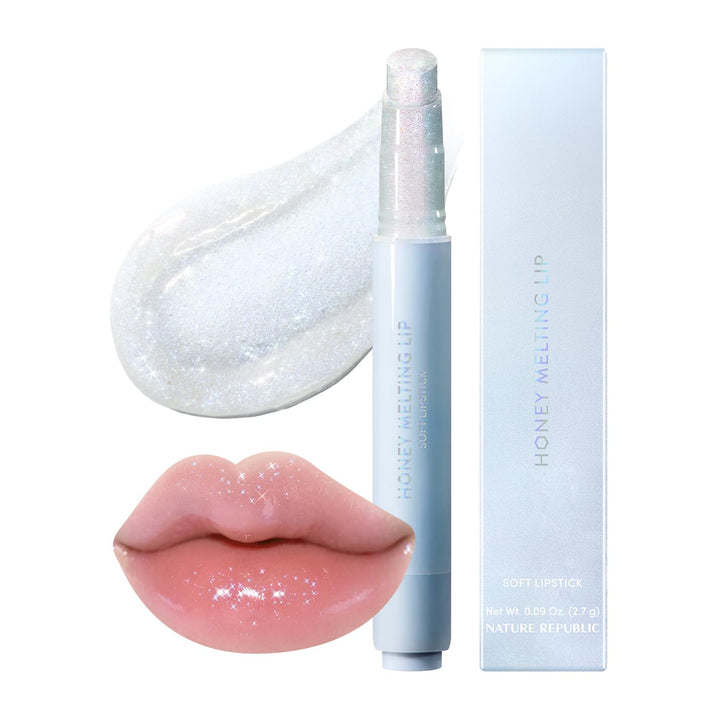 Nature Republic front packaging showing honey-melting lip glitter product benefits
