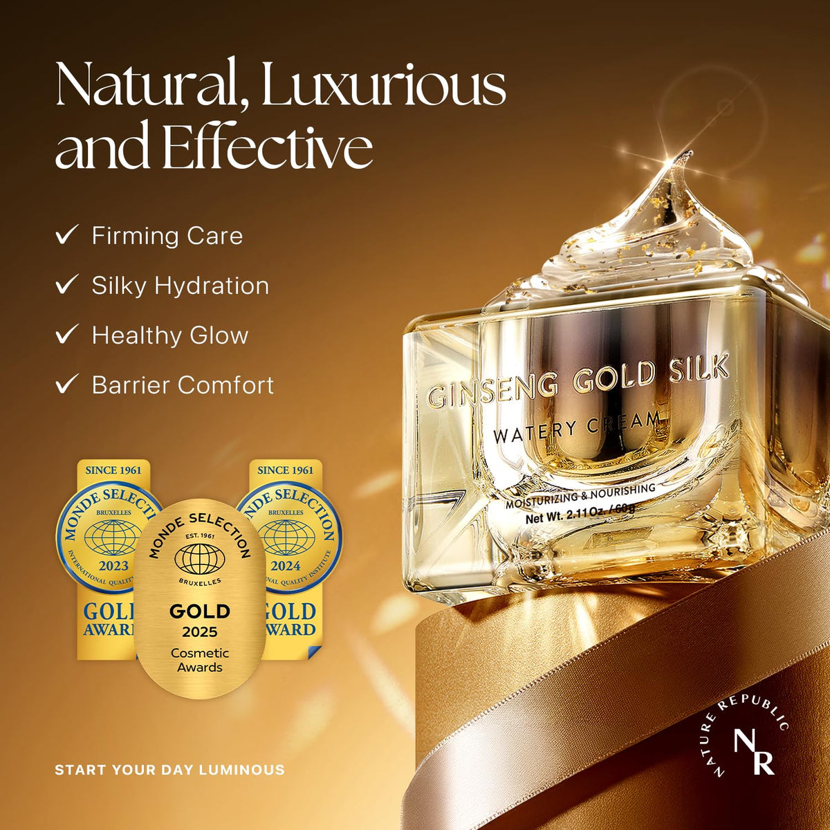 Nature Republic open jar showing watery cream texture and fast absorption benefit