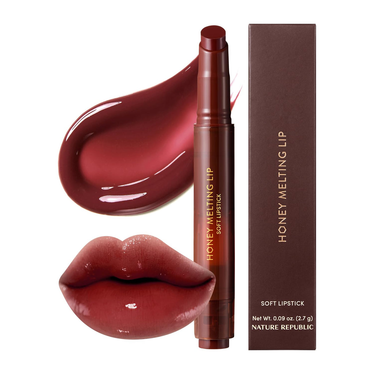 Nature Republic front packaging showing Berry Chill tint and sleek stick, boosts instant glow