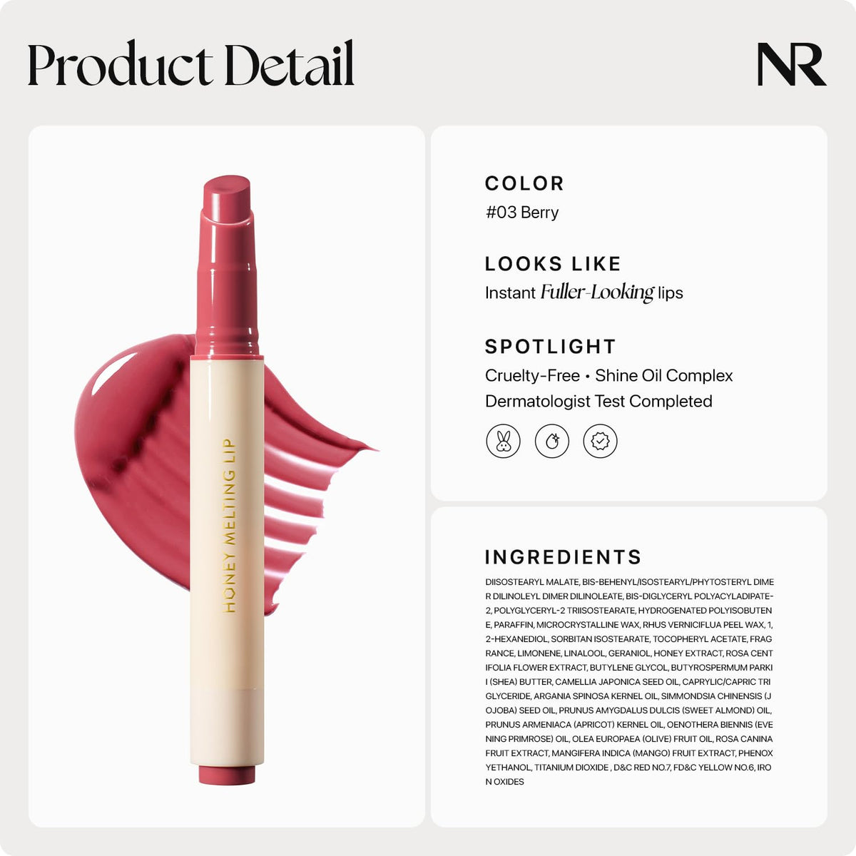 Nature Republic with honey and oils highlighting nourishing ingredients benefit