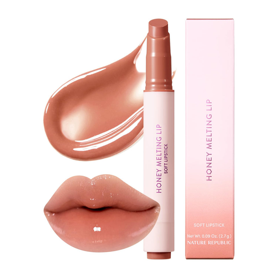 Nature Republic honey melting lip front view showing rose beige shade and glossy finish