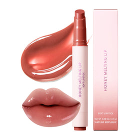 Nature Republic front packaging of Honey Melting Lip showing Rose Coral shade and convenience