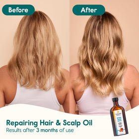 Nature Spell smoothing oil into split ends to reduce breakage effect