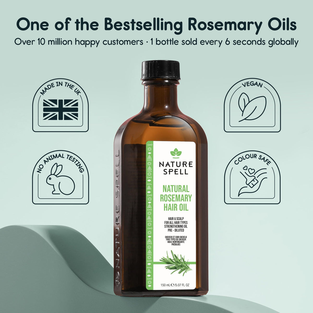 Nature Spell bottle beside pillow suggesting overnight treatment benefits