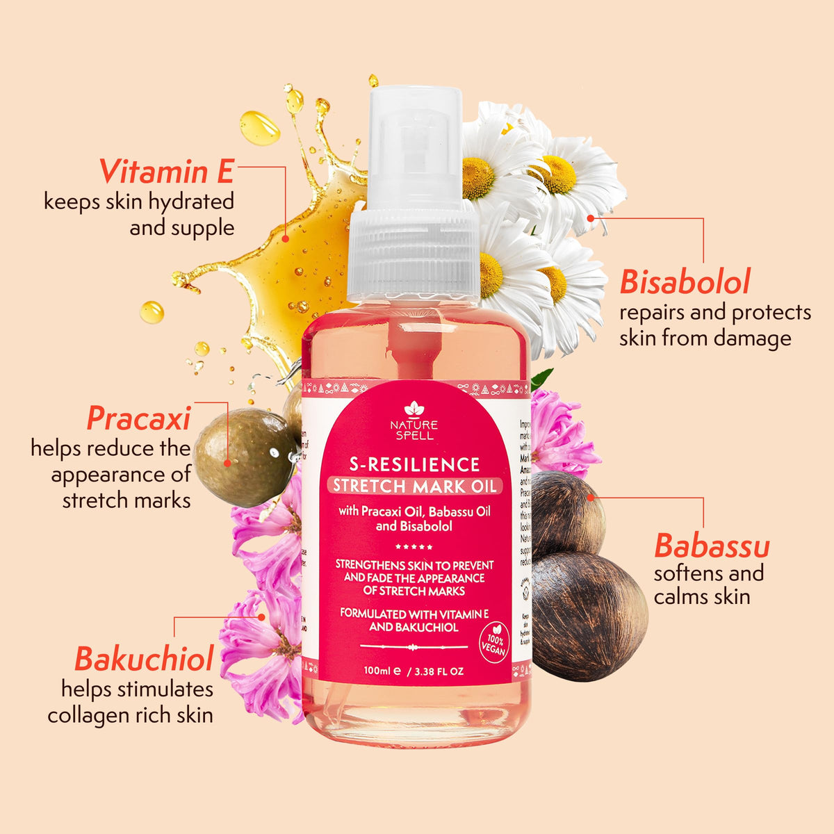 Nature Spell oil texture drop closeup highlights lightweight absorbent feel