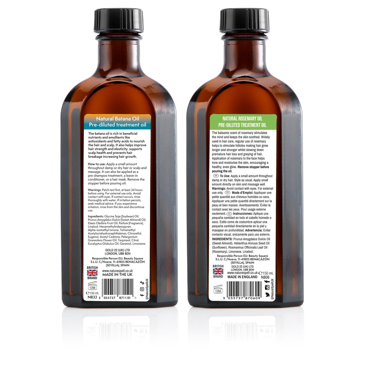Nature Spell label close-up highlighting ingredient information and vegan claim