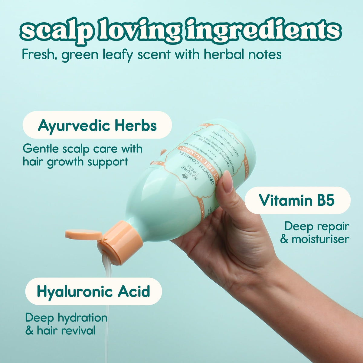 Nature Spell pump dispenser illustrating easy use and controlled product dispensing
