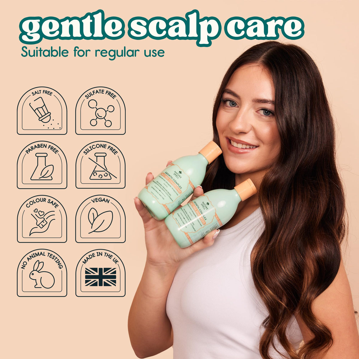 Nature Spell bottles in hand showing 10.14 fl oz scale and convenience