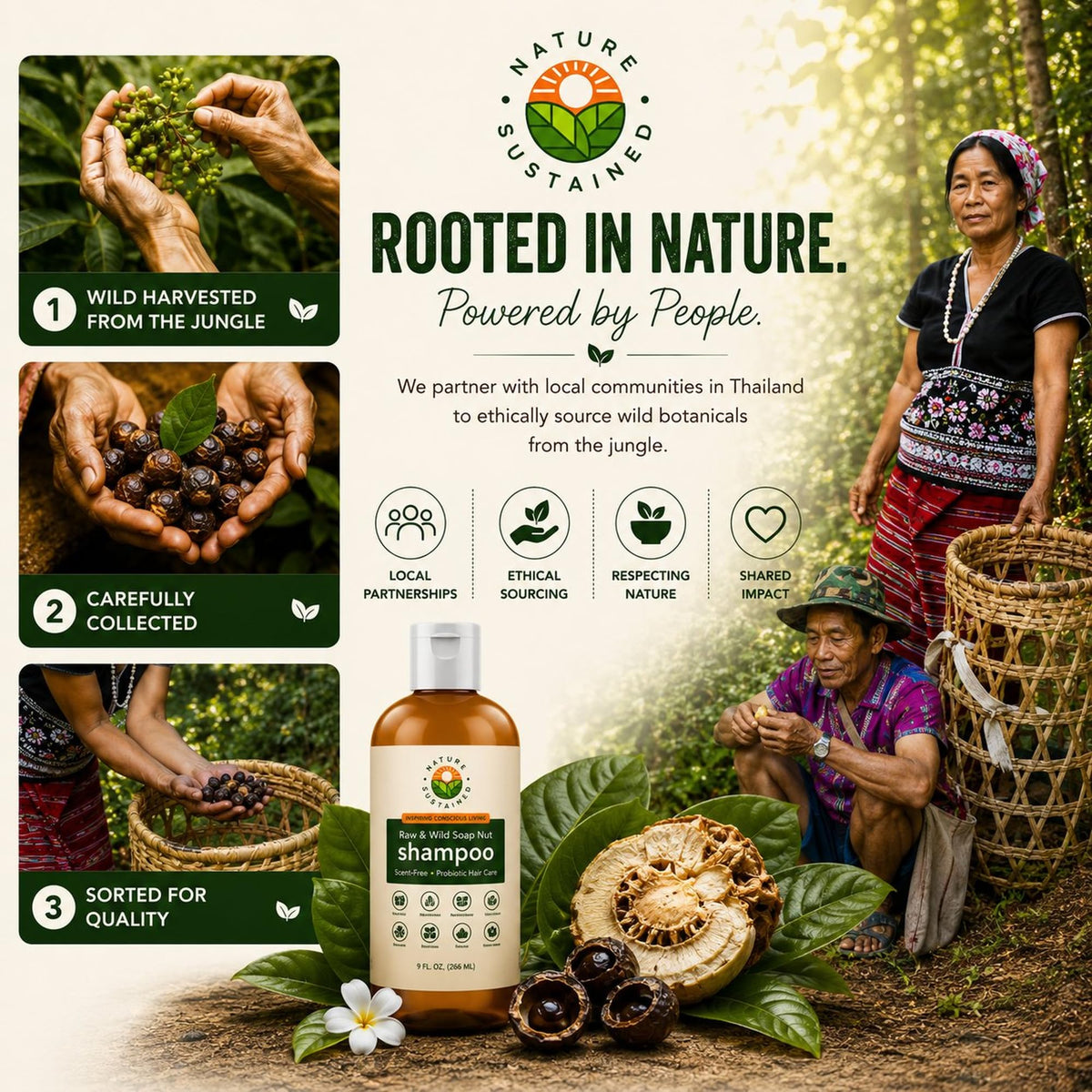 Nature Sustained label close-up showing organic ingredient list and certifications