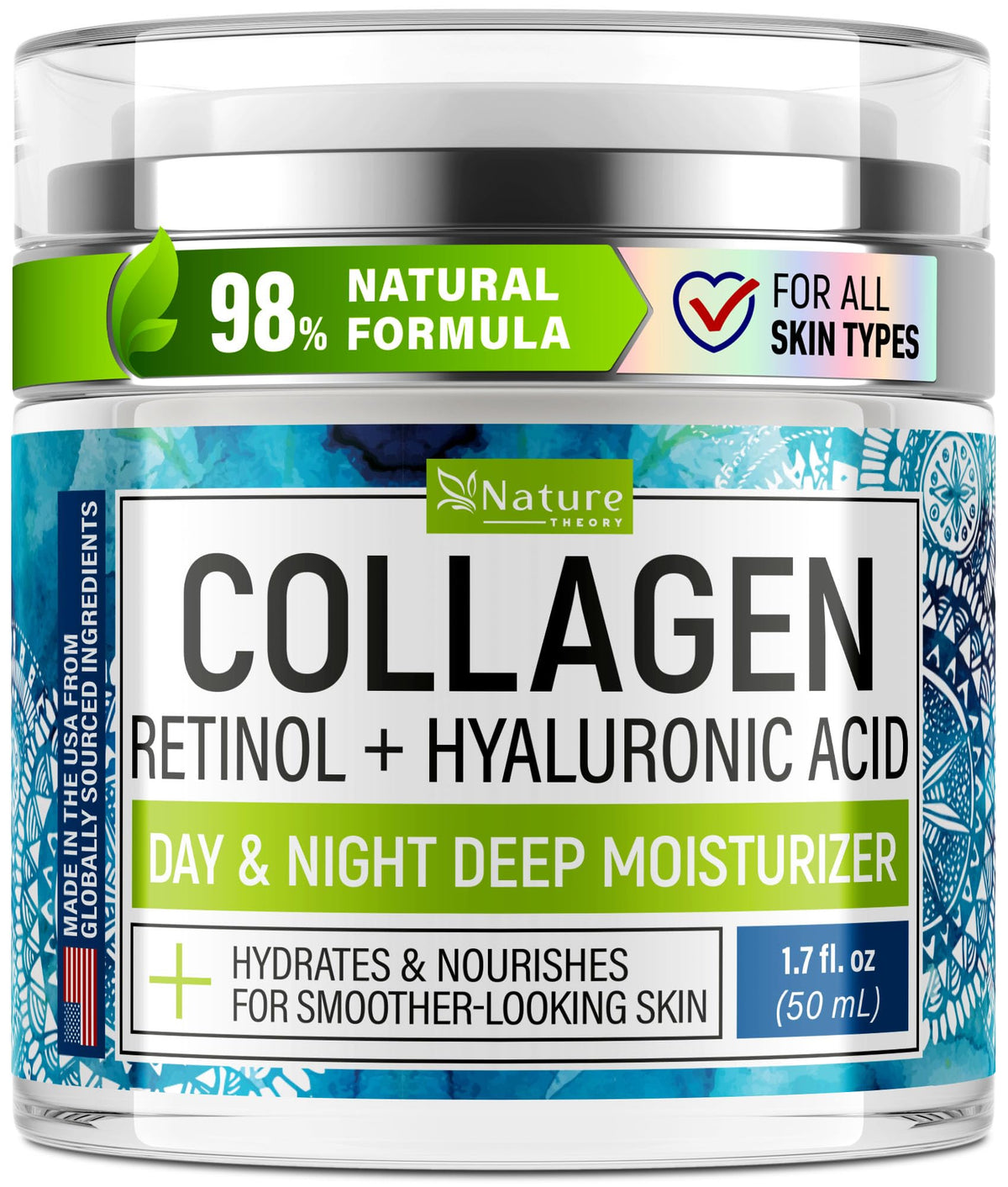 NATURE THEORY front packaging showing collagen and retinol benefits