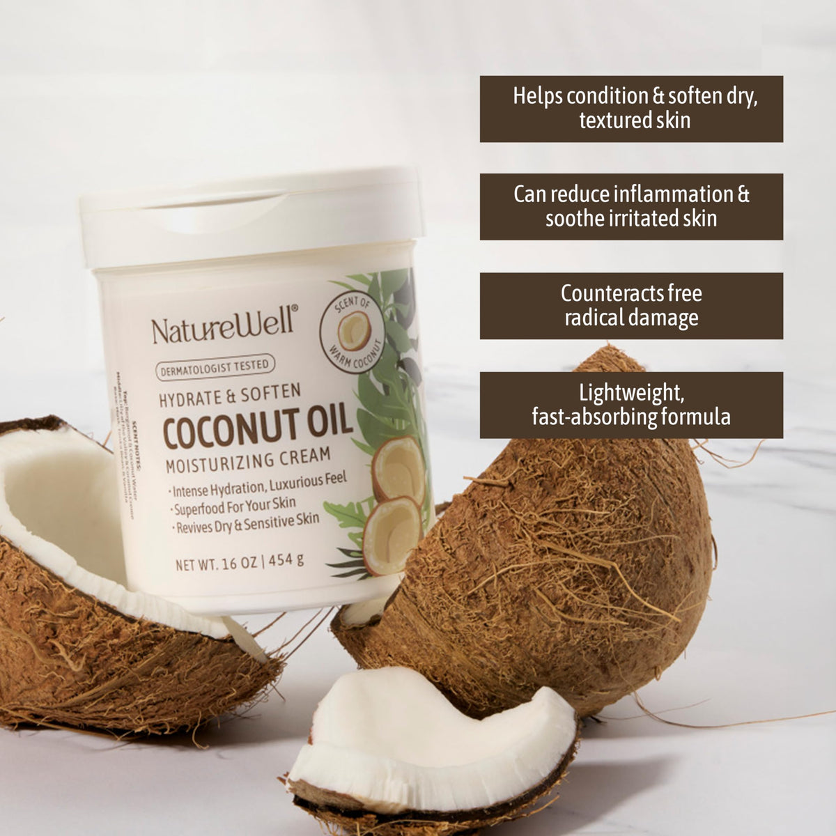NATURE WELL cream applied on hand demonstrating fast-absorbing hydration
