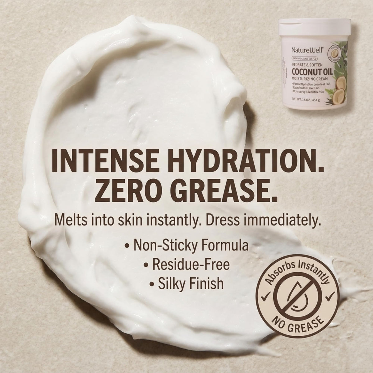 NATURE WELL cream being applied to hands to hydrate and soften skin