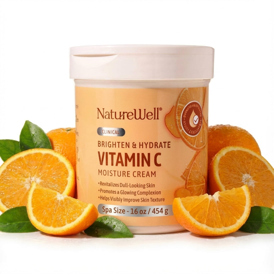NATURE WELL front jar showing 16 oz brightening moisturizer and clear branding