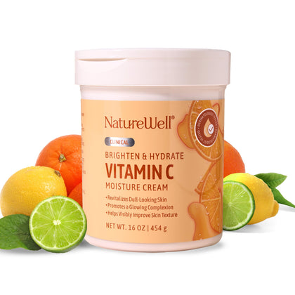 NATURE WELL jar front view showing 16 oz size and brightening moisturizer benefit
