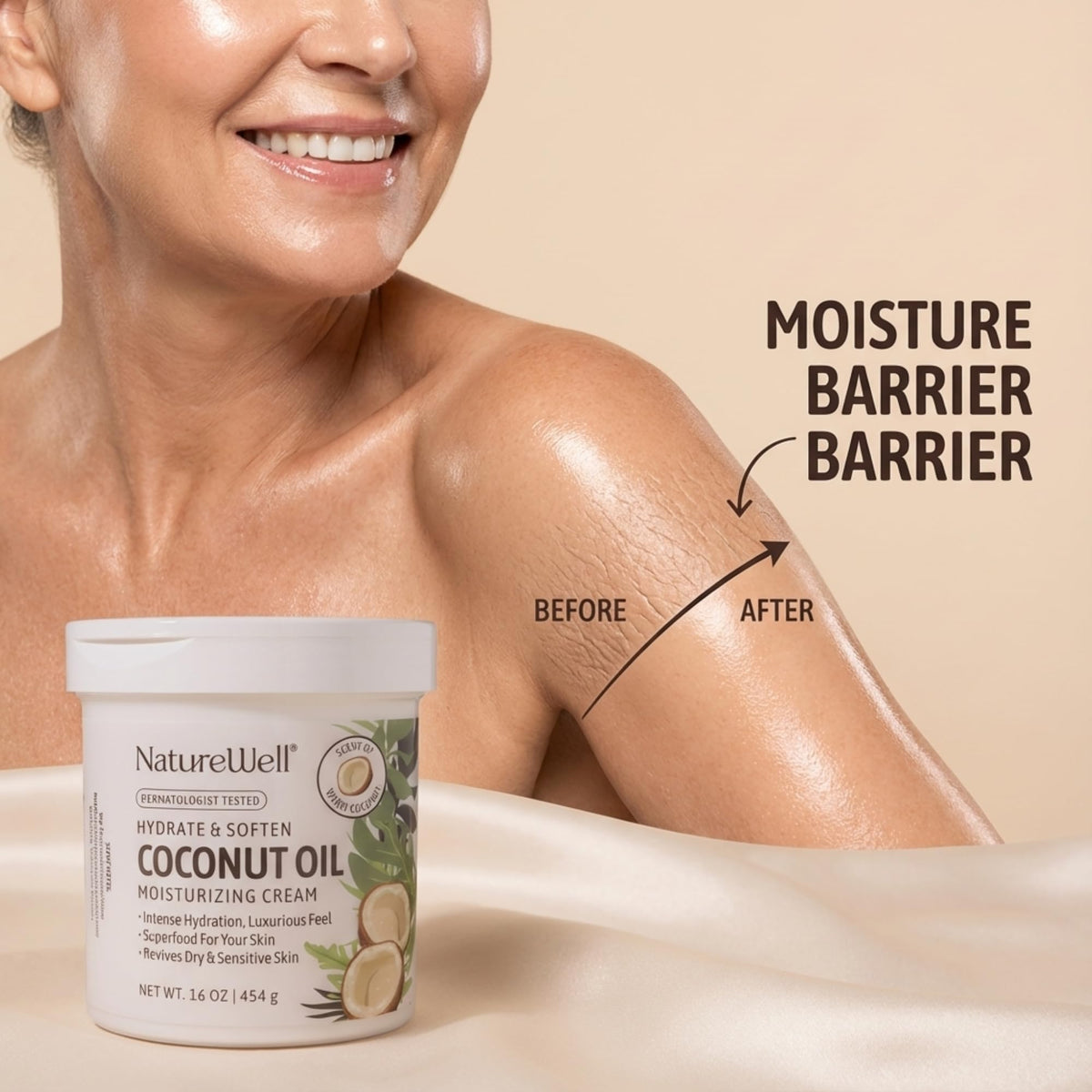 NATURE WELL label close-up highlighting key ingredients and benefits