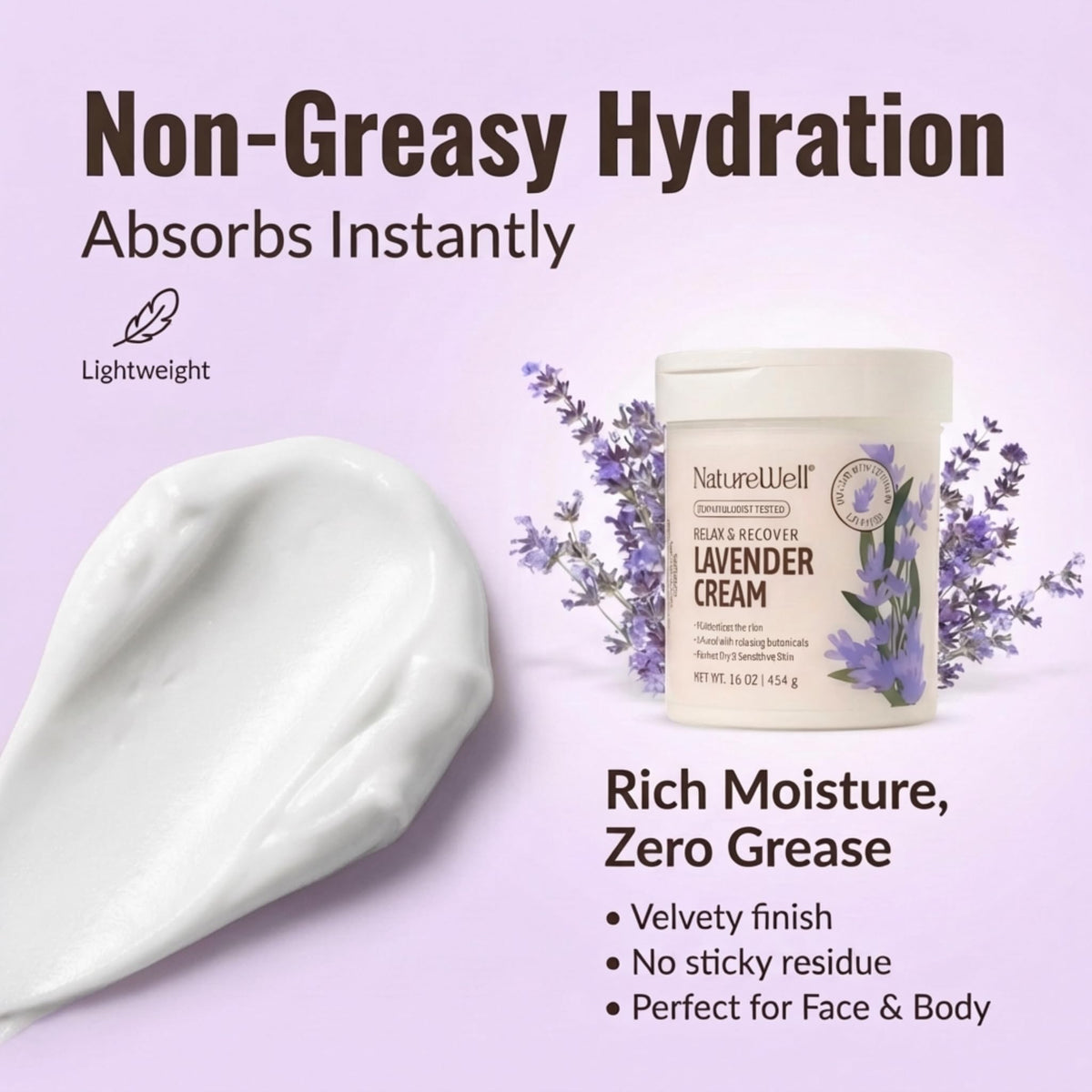 NATURE WELL cream being smoothed on arm for instant softness