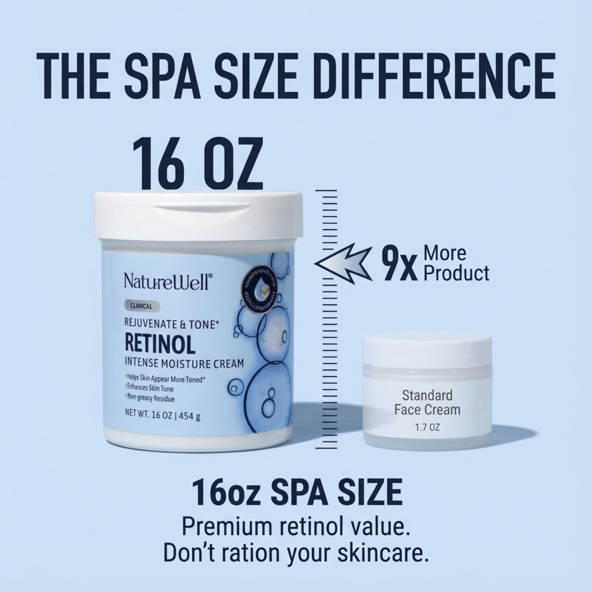 NATURE WELL jar held in hand showing scale and large spa-size value