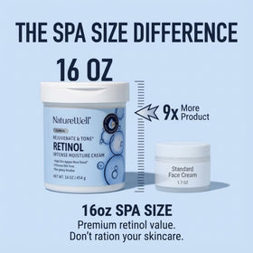 NATURE WELL jar held in hand showing scale and large spa-size value