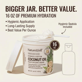 NATURE WELL jar on bathroom shelf for a spa-like moisturizing routine