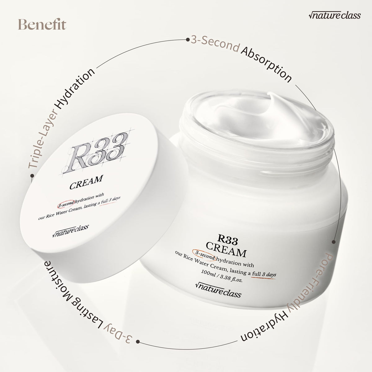 NATURECLASS R33 rice ingredient display highlighting brightening benefit