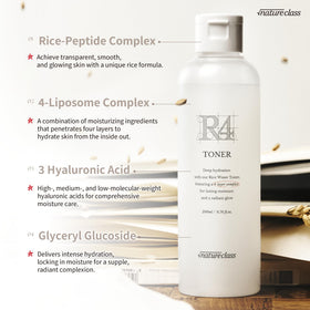 NatureClass R4 rice ferment ingredients display conveying radiance and clarity benefits
