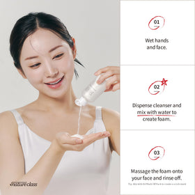 NATURECLASS application demo with foam on face showing quick one-minute cleanse benefit