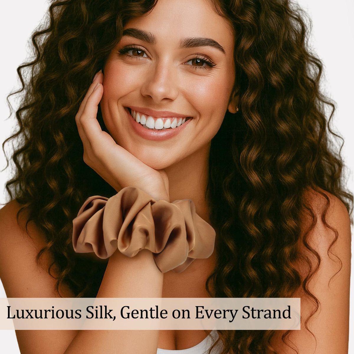 NatureKess scrunchie on pillow lifestyle image shows reduced overnight frizz