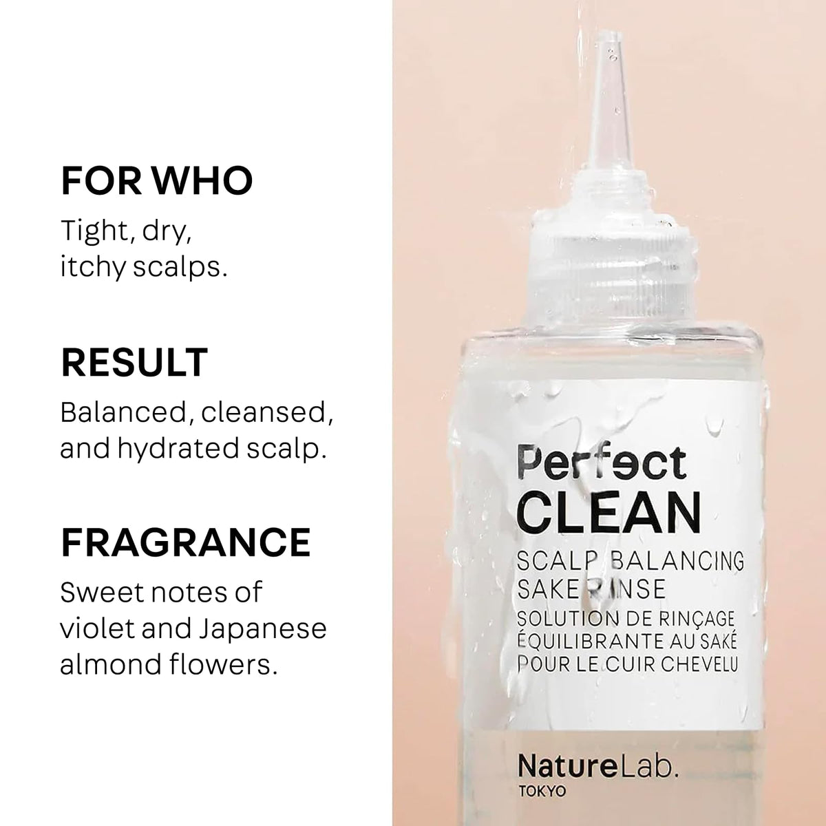 NATURELAB. TOKYO label close-up highlighting product name and clean-ingredient callouts