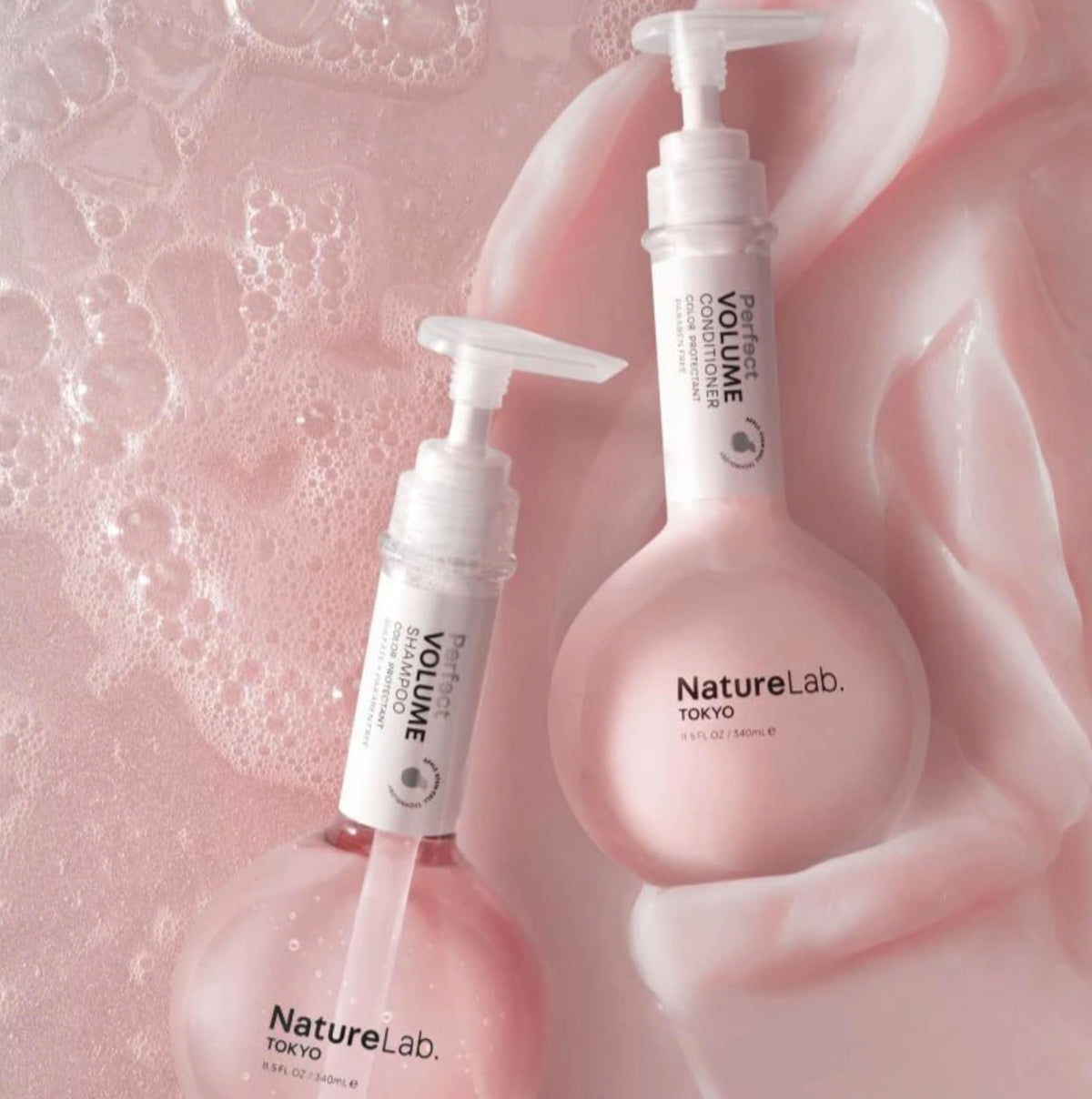 NatureLab.TOKYO shampoo pump close-up for easy dispensing benefit