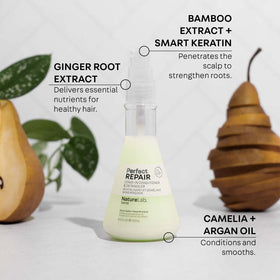 NatureLab.TOKYO spray droplet on hair showing lightweight texture and slip