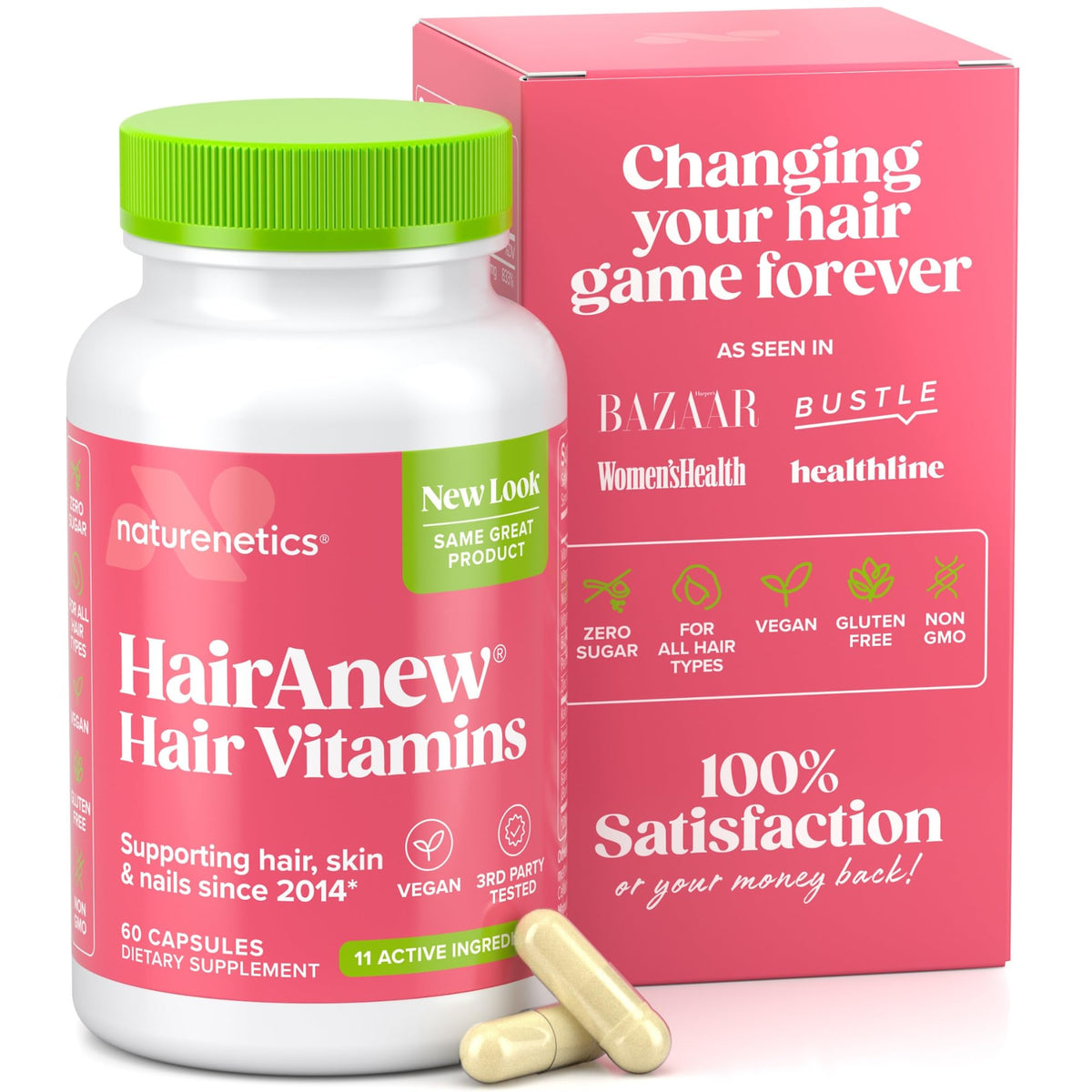 Naturenetics front bottle packaging showing label and vegan claim