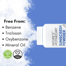 Nature's Apothecary powder applied on hand demonstrating easy, even coverage